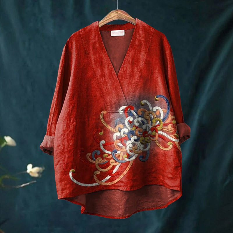 Women's Abstract Colorful Snakes Art Printed Casual V-neck Blouse - image 2