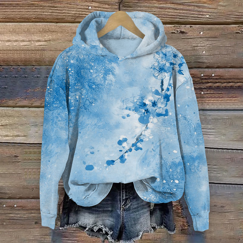Floral Blooming Print Long Sleeve Hoodie - Blue - US16-18(2XL) - image 2