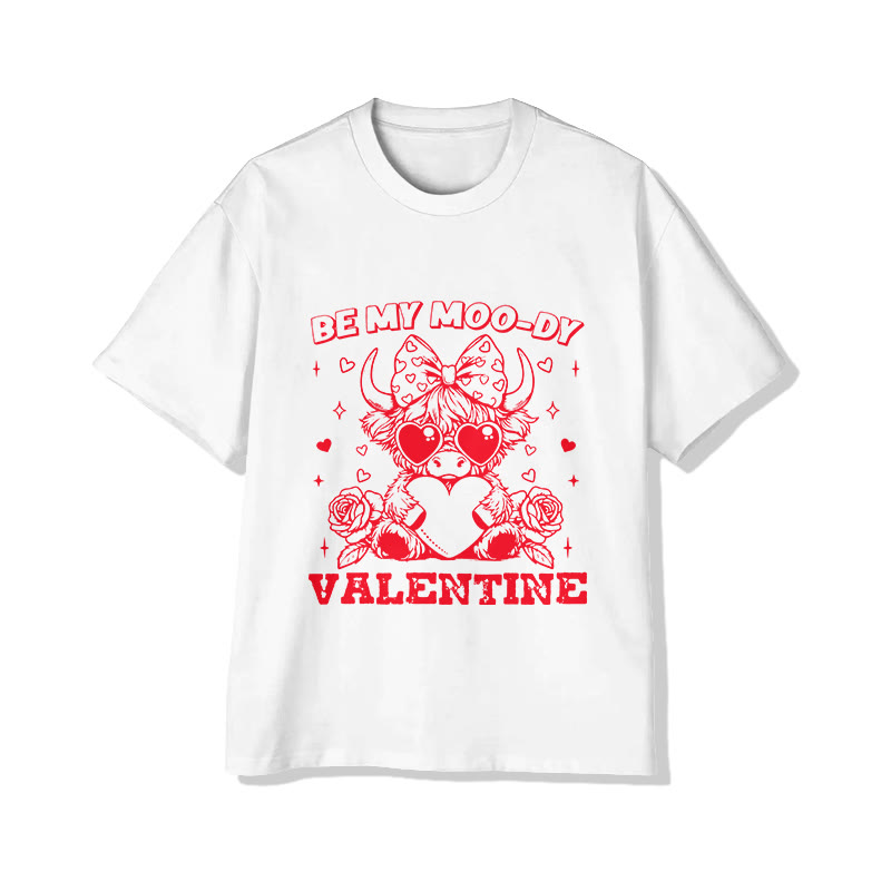 Unisex Moody Valentine Highland Cow Print Short Sleeved Crew Neck T-shirt - White - 2XL - image 3