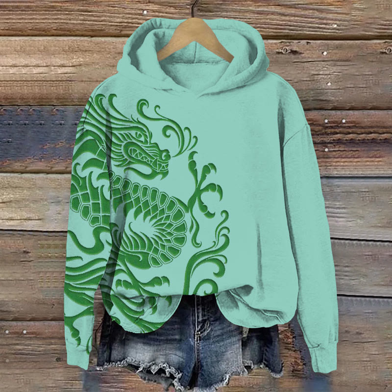Art Dragon Print Long Sleeve Hoodie - Lake Blue - 8XL - image 4