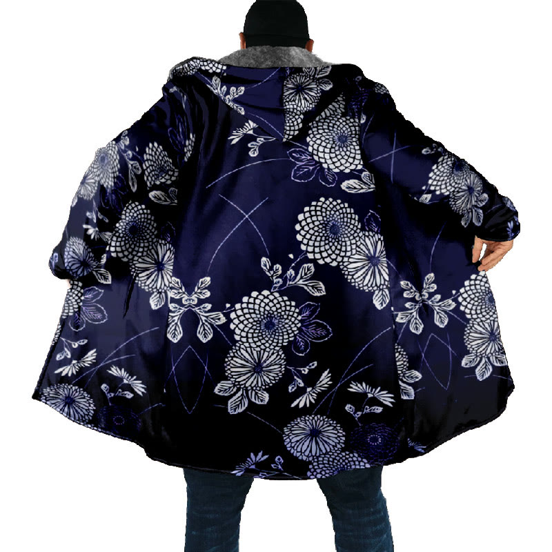 Japanese Retro Sketching Floral Art Print Unisex Plush Thick Long-sleeved Fleece Jacket Coat - image 4