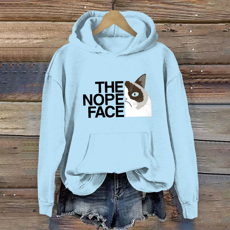 100% Cotton Funny The Nope Face Cat Print Women's Hoodie - Blue - 2XL - image 3