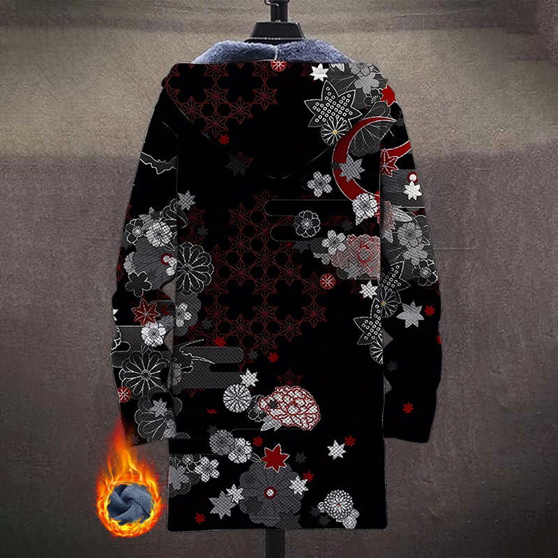 Japanese Retro Floral Pattern Print Unisex Plush Thick Long-sleeved Fleece Jacket Coat - image 3