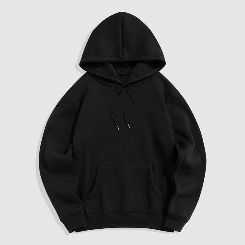 100% Cotton Solid Color Hooded Drawstring Casual Fleece Hoodie - Black - 2XL - image 16