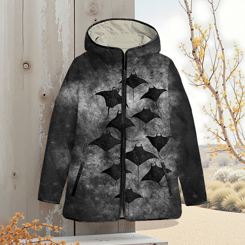 Vintage Manta Ray Art Print Zipper Jackets - Black - 4XL - image 7