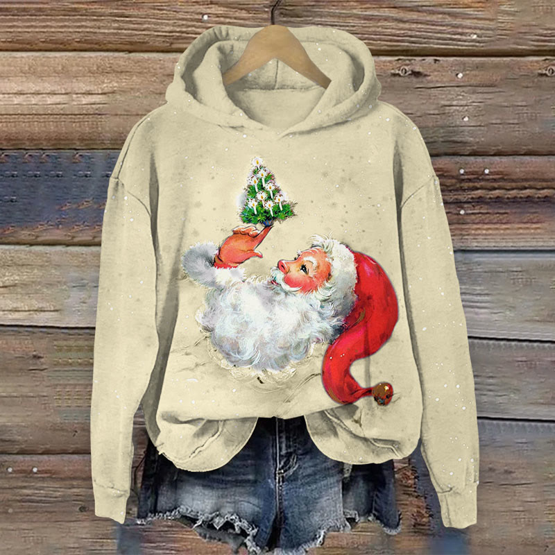 Christmas santa with tree print Long Sleeve Hoodie - Apricot - US44-46(8XL) - image 3