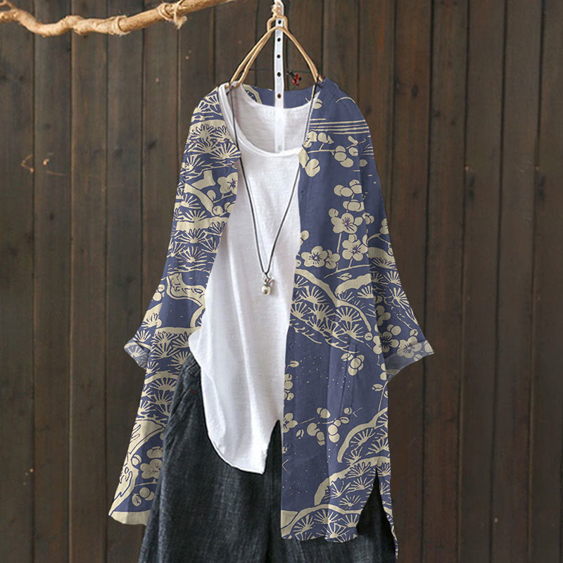 Women's Japanese Art Plum Blossom Print cardigan