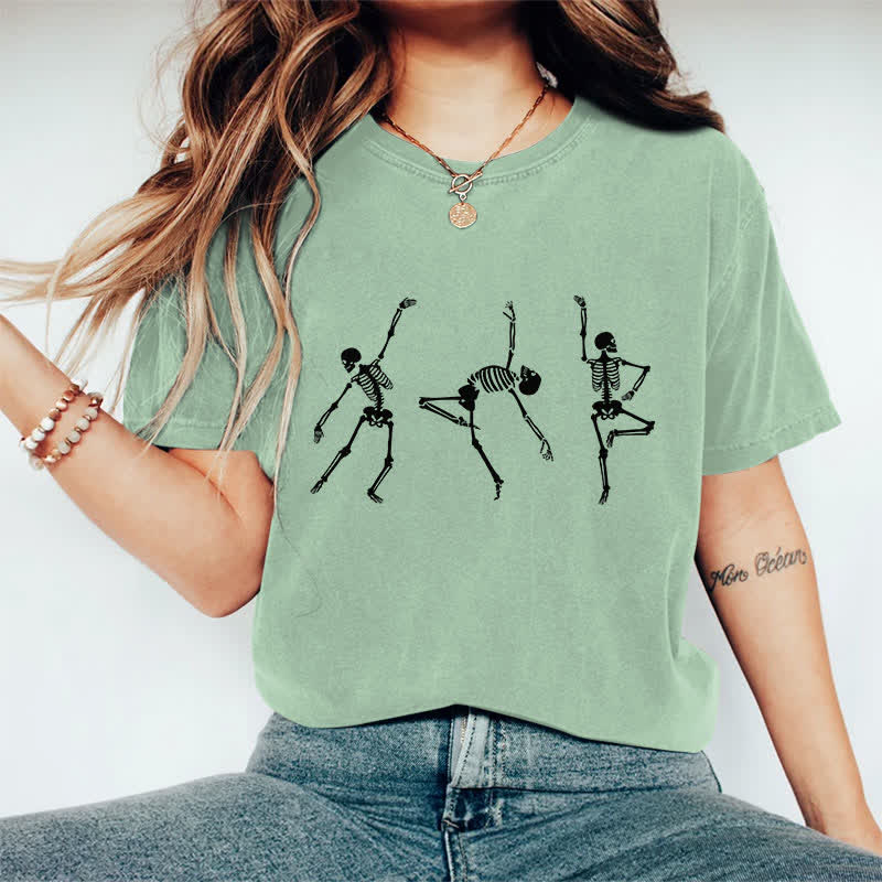 100% Cotton Women's Halloween Funny Dancing Skeleton Man Art Print Casual T-shirt - Green - 2XL - image 10