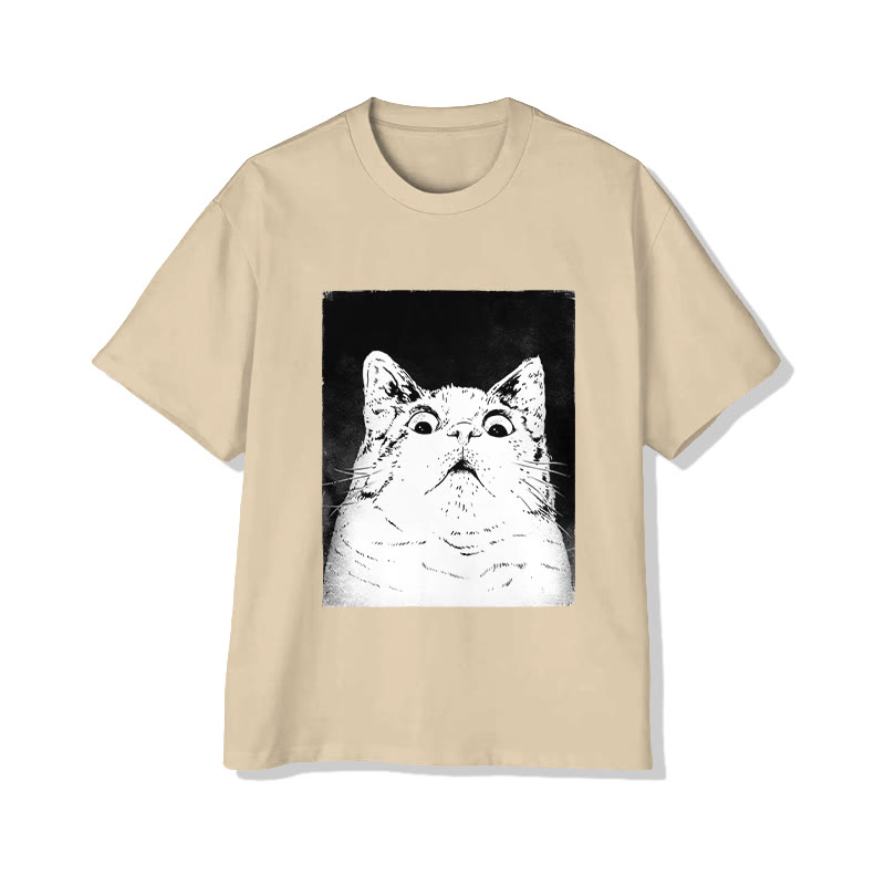 Unisex Terrified Cat Pattern Short Sleeved Crew Neck T-Shirt - Apricot - 2XL - image 3