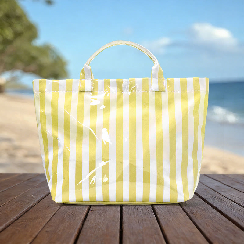 Beach Vacation Color-block Striped Leopard Waterproof Tote Bag - Yellow - 44*31*12.5cm - image 9