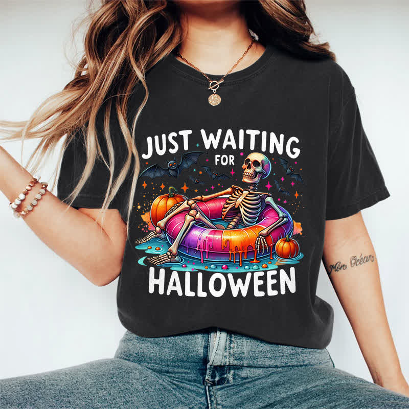 100% Cotton Just Waiting For Halloween Art Print T-Shirt - Black - 2XL - image 5
