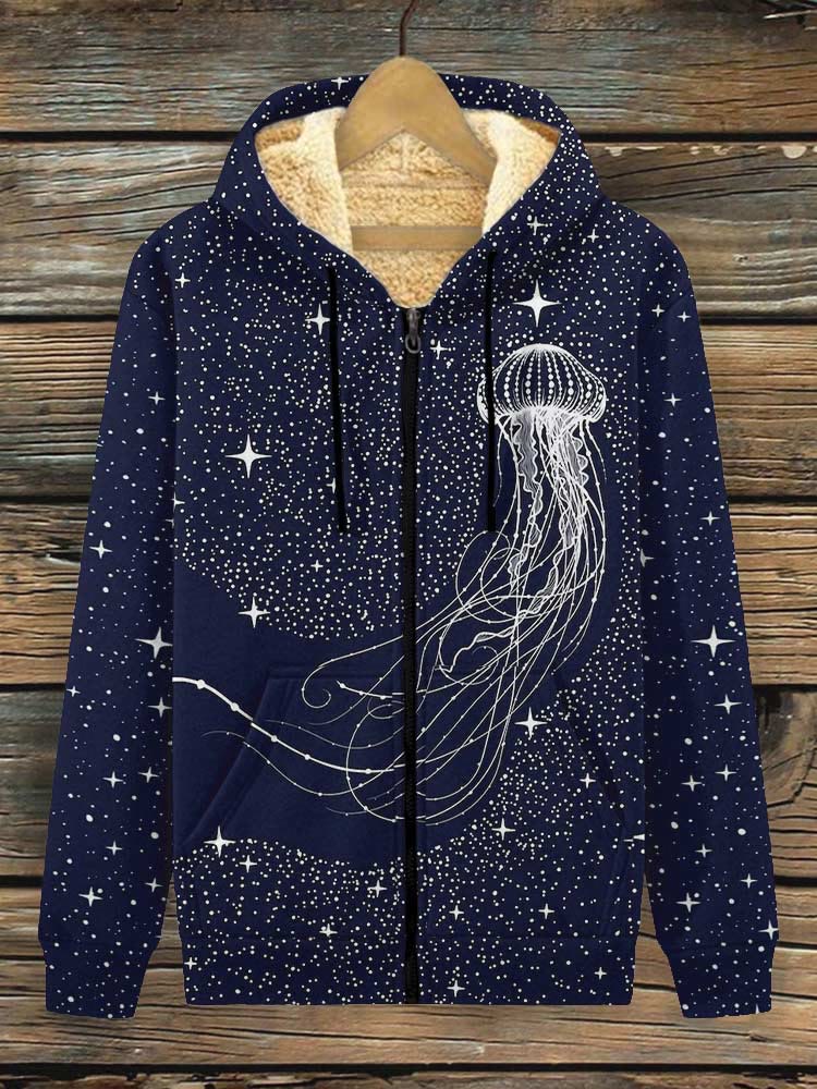 Starry Jellyfish Art Vintage Print Fleece Jacket
