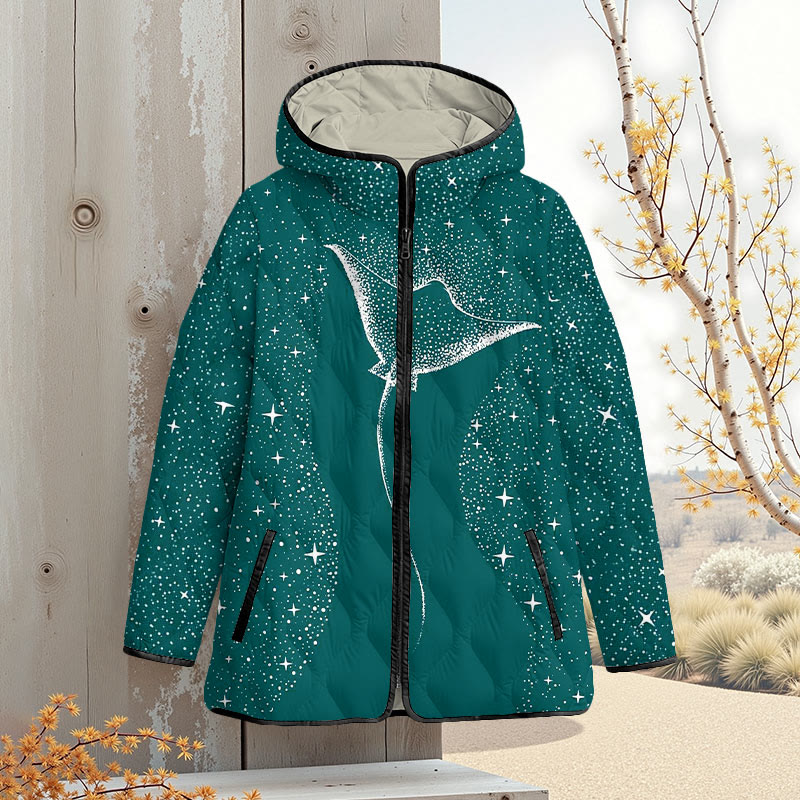 Starry Spotted Eagle Rays Art Print Zipper Jackets - Green - 4XL - image 3