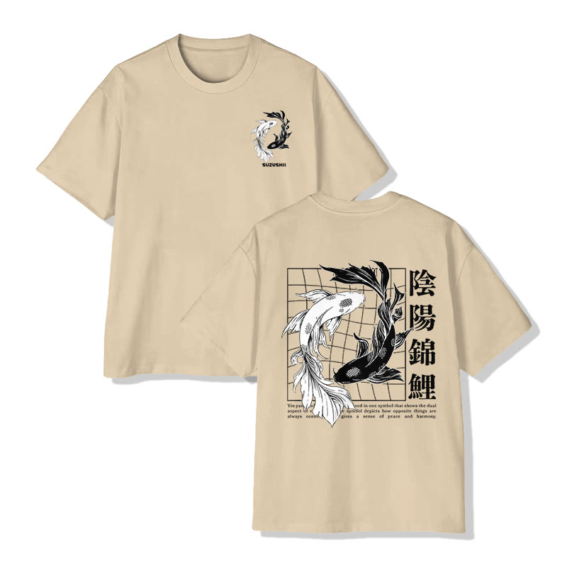 Unisex Ying Yang Koi  Print Short-Sleeve Crew Neck T-Shirt - image 9