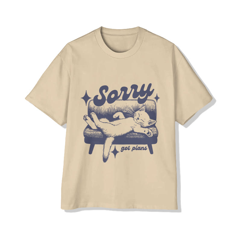 Unisex Funny Cat Sorry Got Plans Print Short Sleeve Crew Neck T-Shirt - Apricot - 2XL - image 3