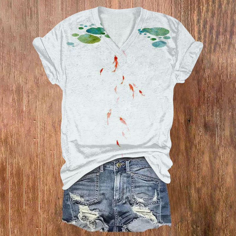 Japanese Koi Art Print T-shirt - White - 5XL - image 1