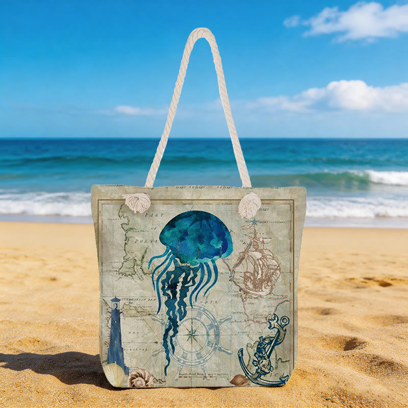 Retro Rope Single-shoulder Tote Bag - Jellyfish - 45*35*12cm - image 3