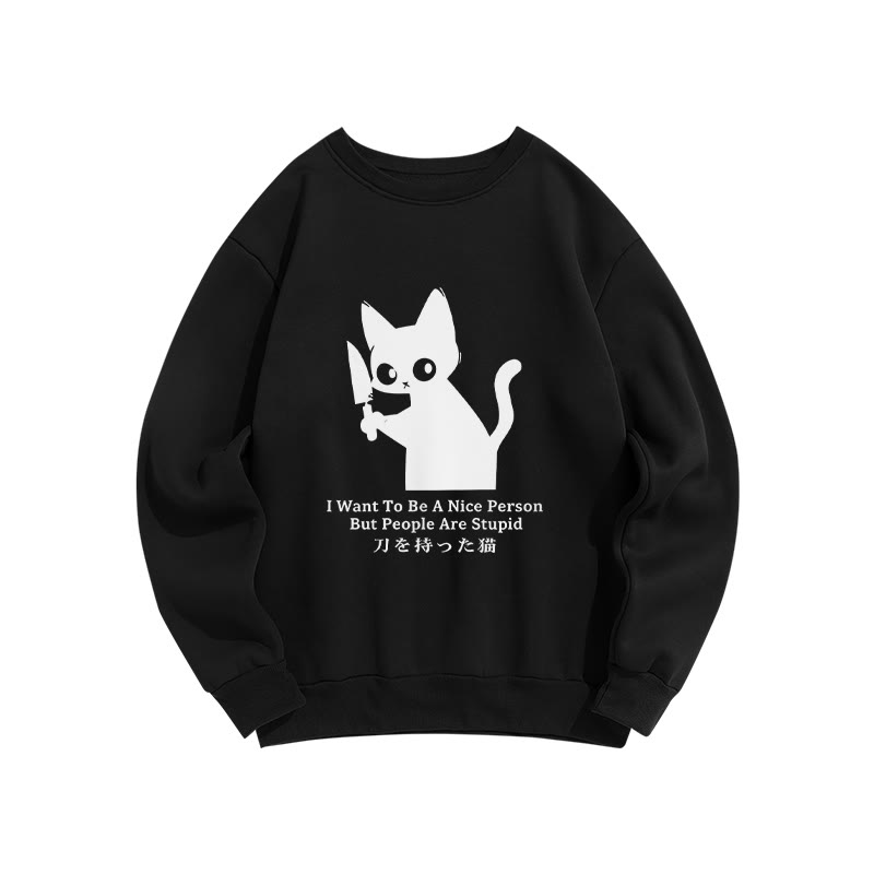 Black Cat With A Knife Japan Classic Crew Neck Sweatshirt - Black - US16-18(2XL) - image 5