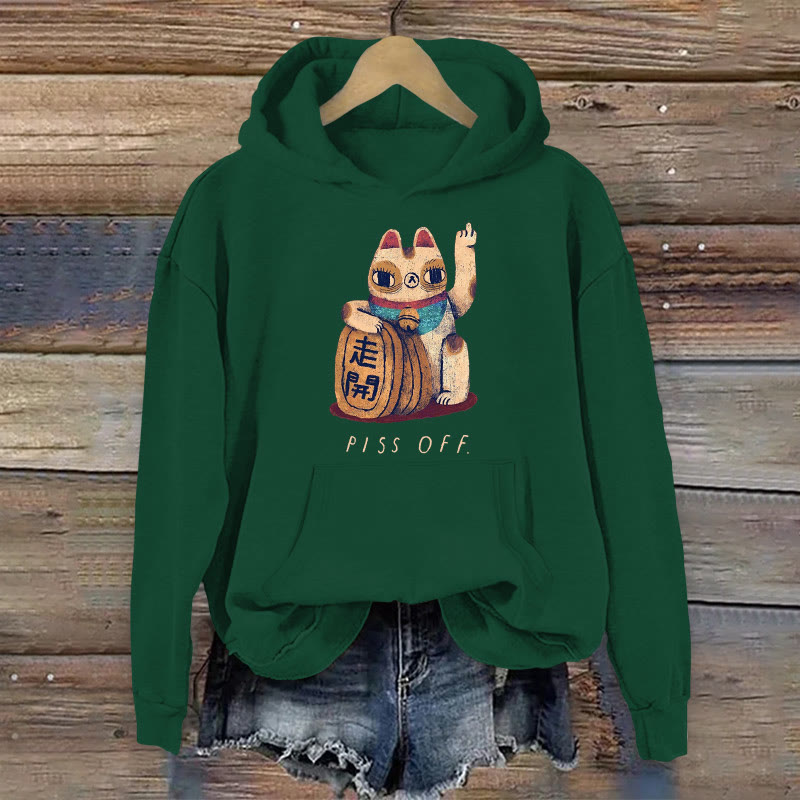 100% Cotton Funny Piss Off Cat Print Women's Hoodie - Green - 2XL - image 3