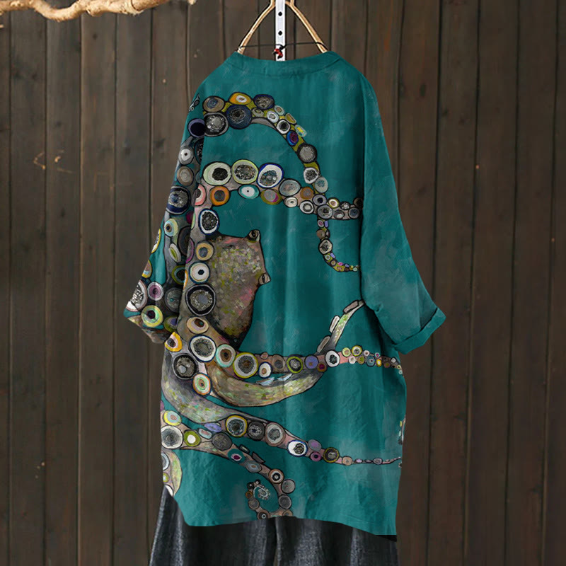 Squid Oil Painting Print Cardigan