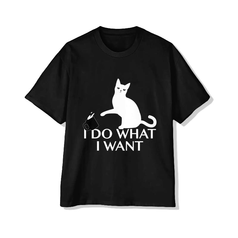 Unisex I Do What I Want Black Cat Print Short Sleeved Crew Neck T-shirt - Black - 2XL - image 3