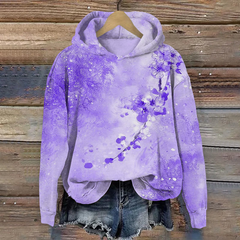 Floral Blooming Print Long Sleeve Hoodie - Purple - US16-18(2XL) - image 3