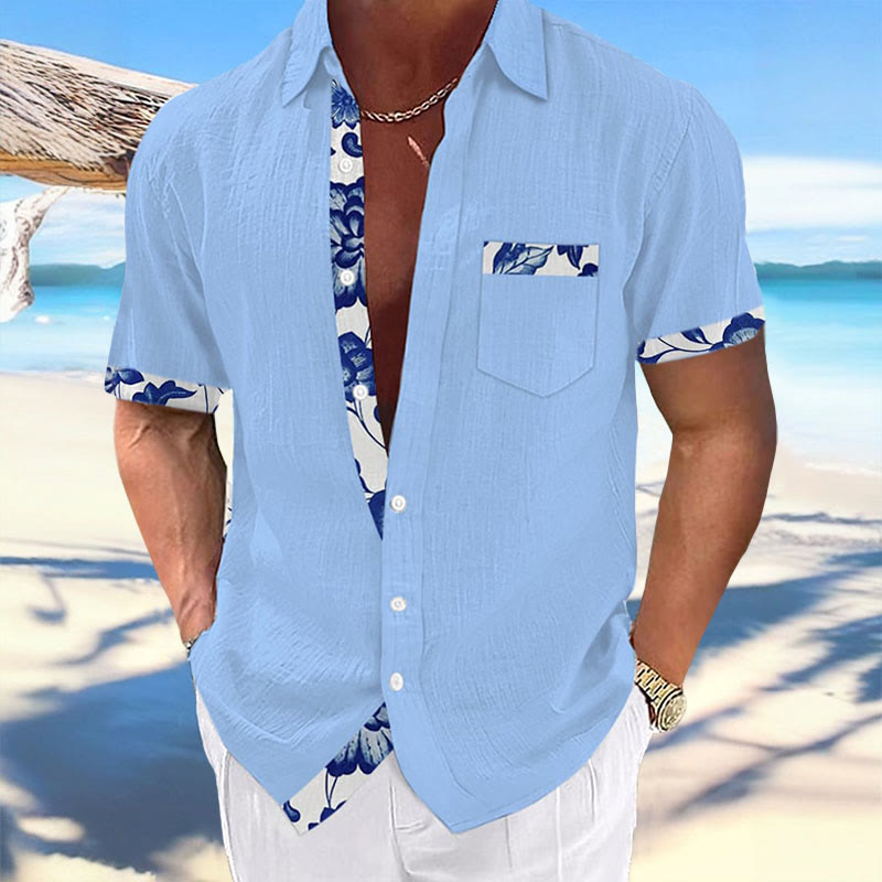 Men's Hawaiian Print Fashionable Resort Casual Short Sleeve Shirt - Blue - 5XL - image 3