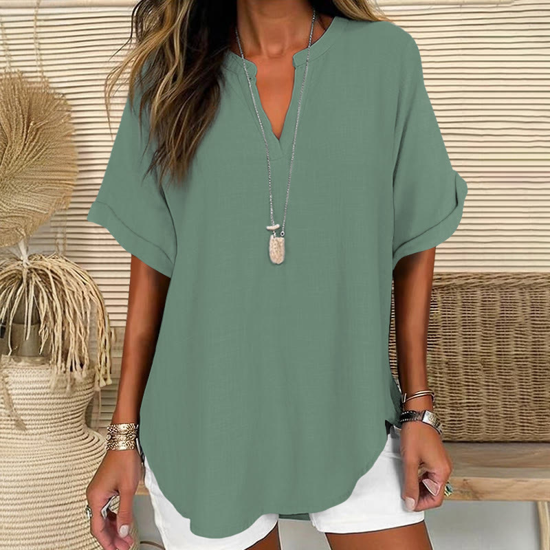 Women's  Solid Color Short Sleeve Casual Blouse - Light Green - 5XL - image 6