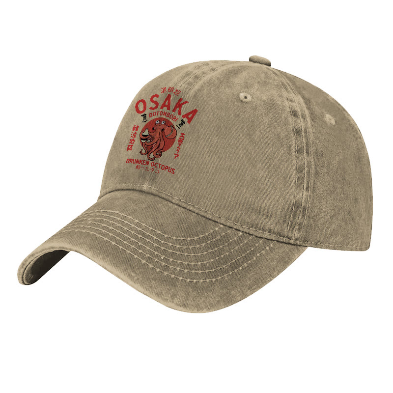 OSAKA Dotonbori Octopus Japanese Design Vintage Print Washed Cap - image 2
