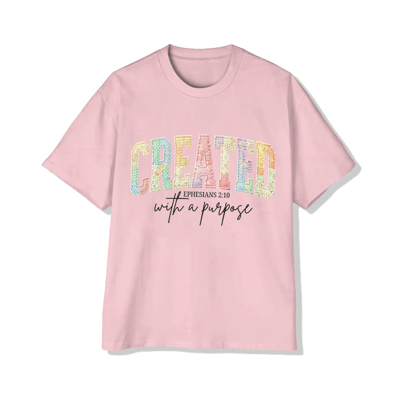 Christian Created With A Purpose Ephesians 2:10 Print Pattern Cotton Print T-Shirt - Pink - US16-18(2XL) - image 7