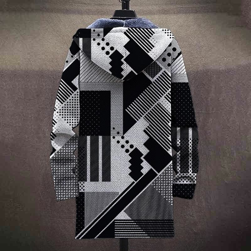 Gray, White And Black Geometric Pattern Print Unisex Plush Thick Long-sleeved Fleece Jacket Coat - image 4