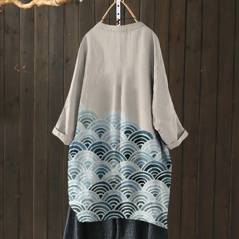 Sea Waves Japanese Art Print Cardigan