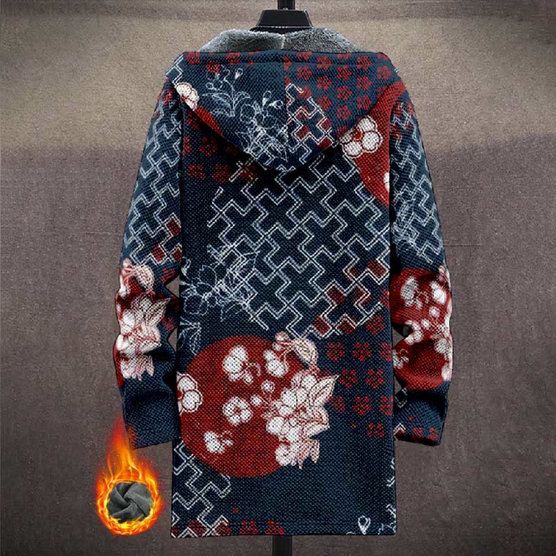 Japanese Geometric Sakura Art Print Unisex Plush Thick Long-sleeved Fleece Jacket Coat - image 3
