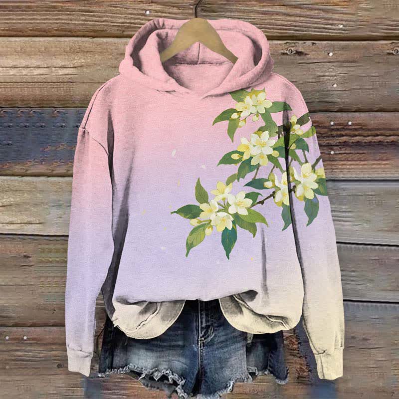 Japanese Ombre Watercolor Pear Blossom Art Print Long Sleeve Hoodie - Pink - US44-46(8XL) - image 5
