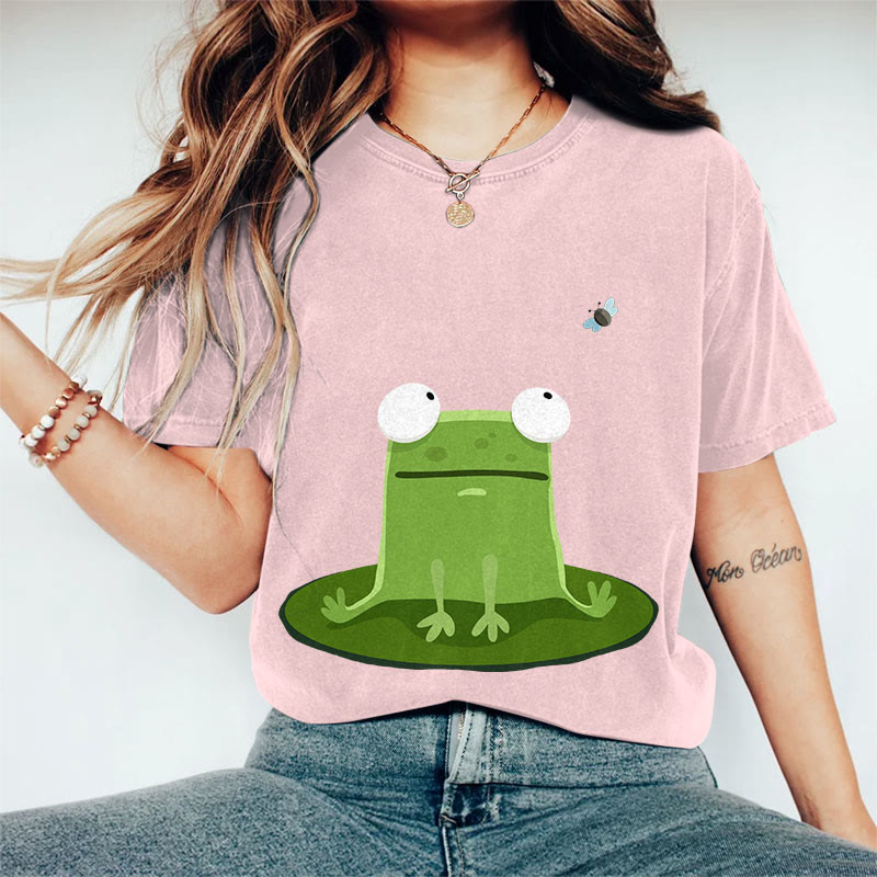 100% Cotton Women's Funny Frog On A Lily Pad Art Print Casual T-shirt - Pink - 2XL - image 7