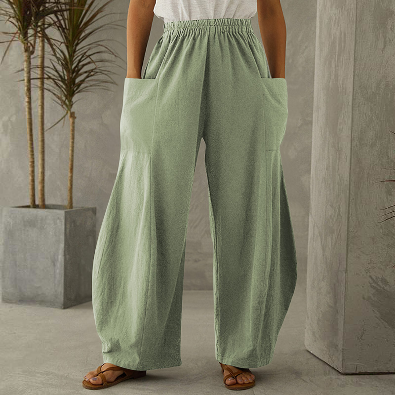 Solid Color Pockets Loose Casual Pants - Light Green - 6XL - image 3