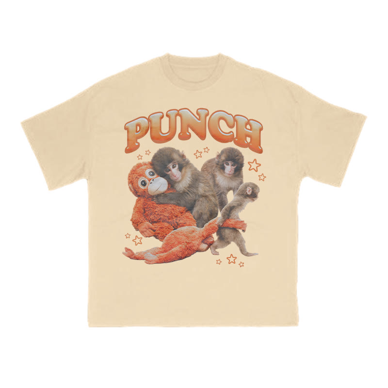 Cute Monkey Punch Print T-shirt - Apricot - US16-18(2XL) - image 5
