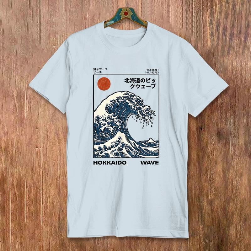 100% Cotton Hokkaido Wave Print T-shirt - Blue - 2XL - image 6