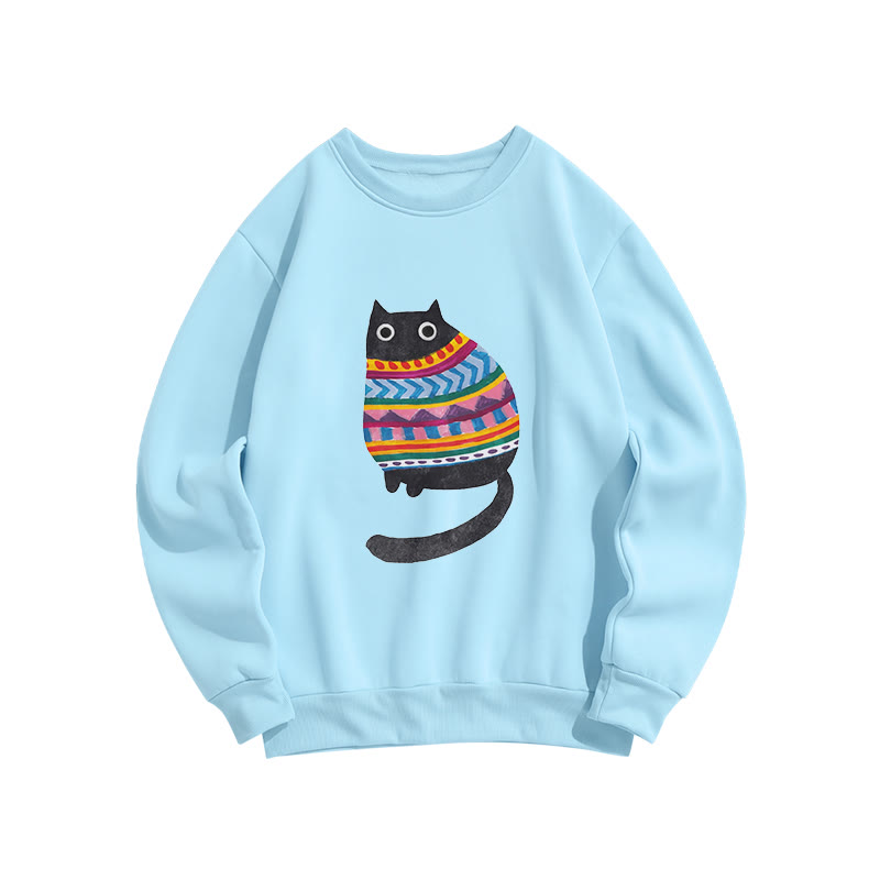 Lovely Watercolor Painting Cat Print Crew Neck Sweatshirt - Blue - US16-18(2XL) - image 6