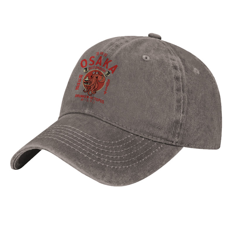 OSAKA Dotonbori Octopus Japanese Design Vintage Print Washed Cap - image 4