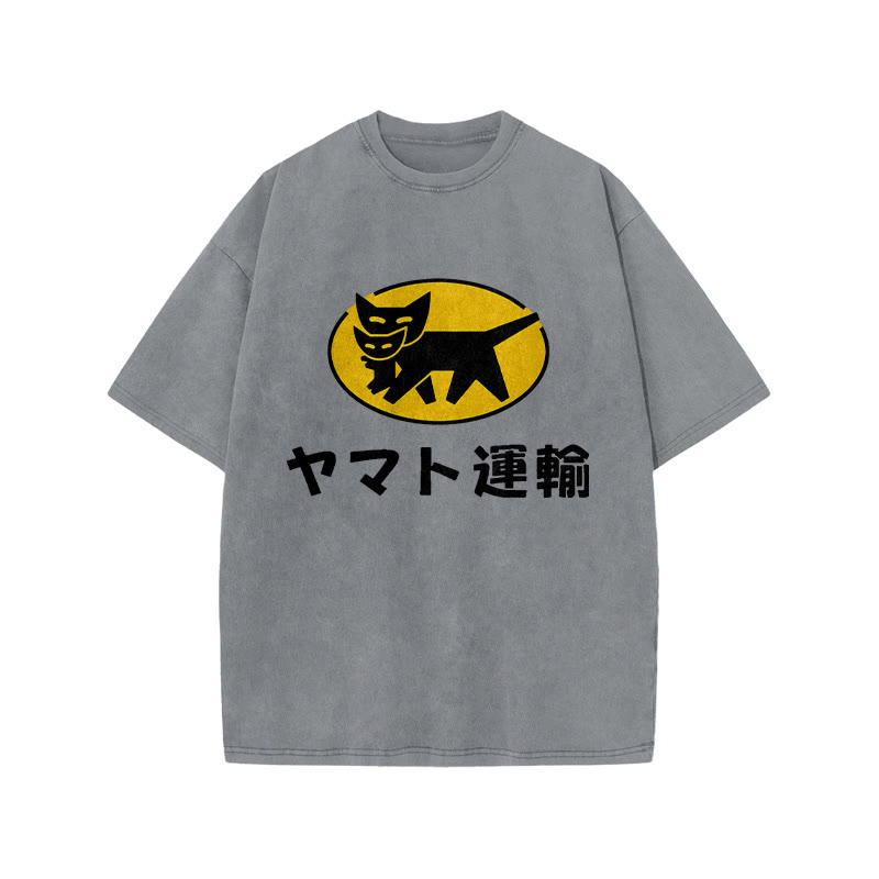 Unisex 100% Cotton TA-Q-BIN Cat Vintage Print Acid Washed T-shirt - Grey - 3XL - image 3