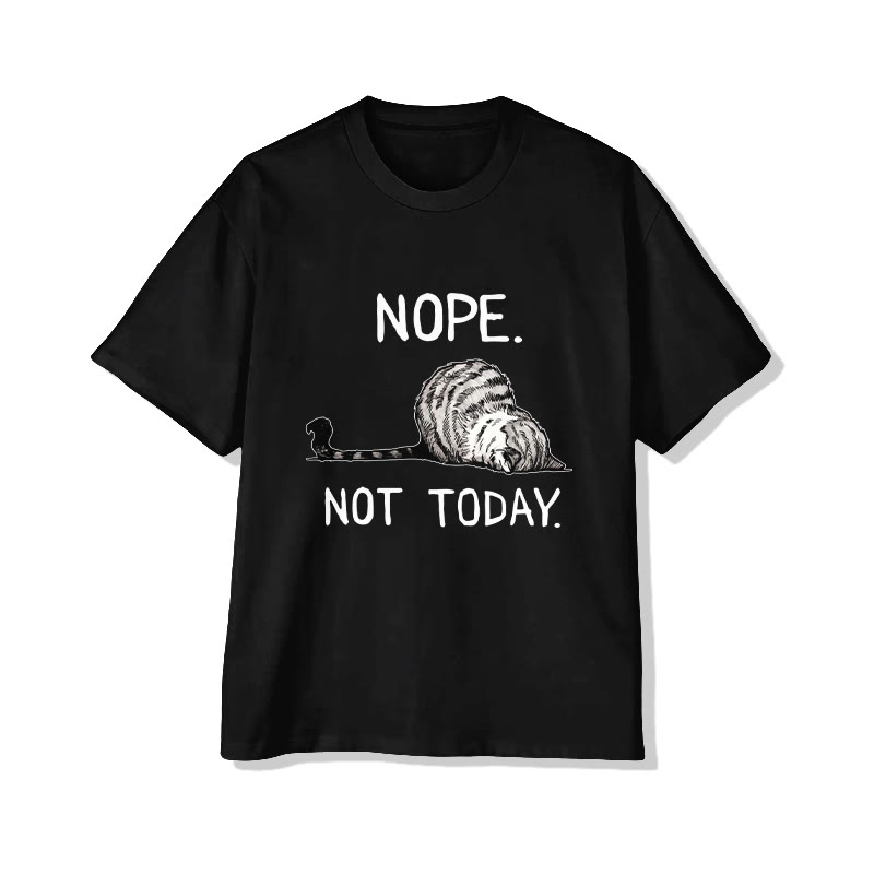 Unisex Nope. Not Today. Lazy Cat Print Short Sleeved Crew Neck T-shirt - Black - 2XL - image 3