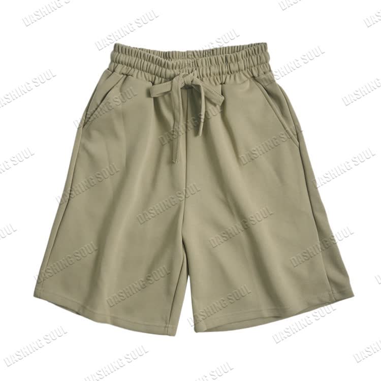 Cotton Solid Color Drawstring Pocket Shorts - Khaki - 3XL - image 11