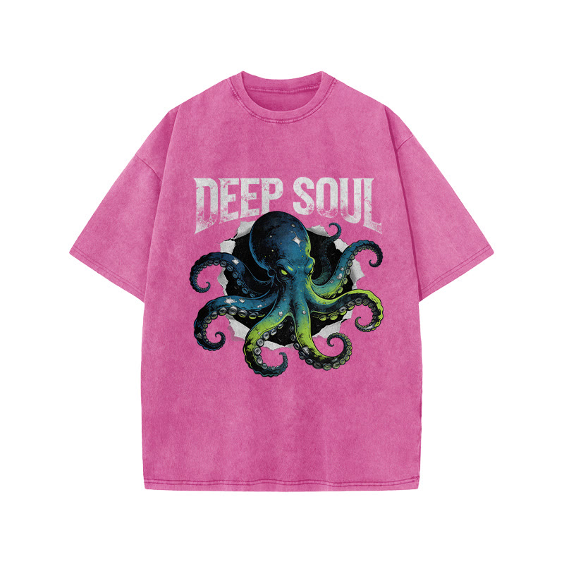 Ombre Octopus Deep Soul Print Acid Washed T-shirt - Pink - US20-22(3XL) - image 7