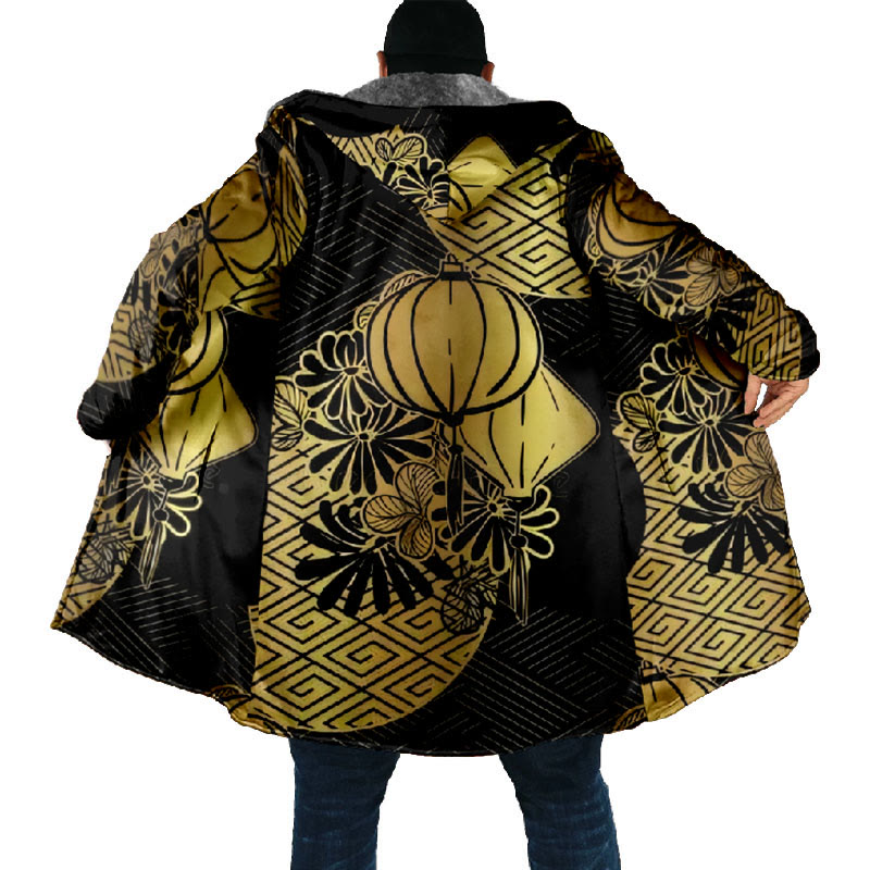 Ink Watercolor Geometic Floral Print Unisex Plush Thick Long-sleeved Fleece Jacket Coat - image 4