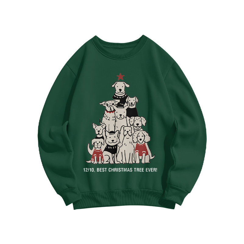 100% Cotton Best Christmas Tree Ever Puppy Print Crew Neck Sweatshirt - Green - US16-18(2XL) - image 2
