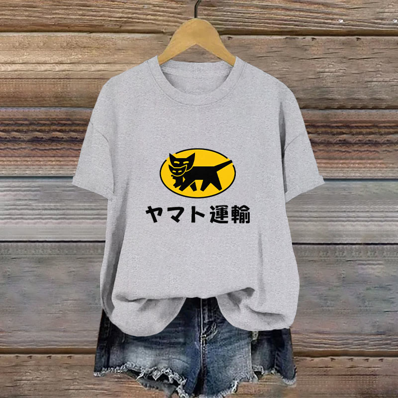 100% Cotton Ta-q-bin Cat Japanese Design Print T-shirt - Grey - 2XL - image 3