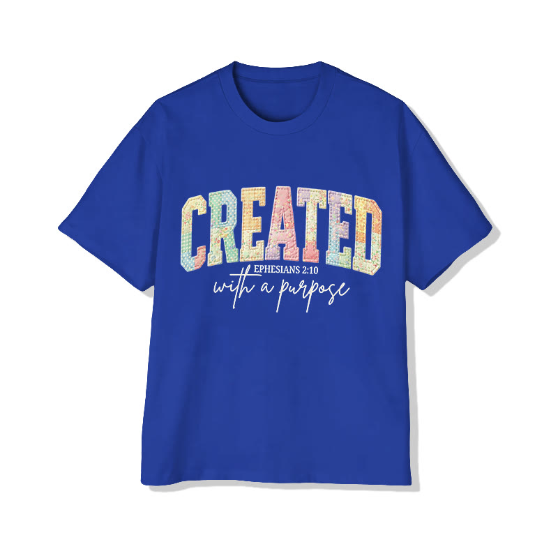 Christian Created With A Purpose Ephesians 2:10 Print Pattern Cotton Print T-Shirt - Royal Blue - US16-18(2XL) - image 6