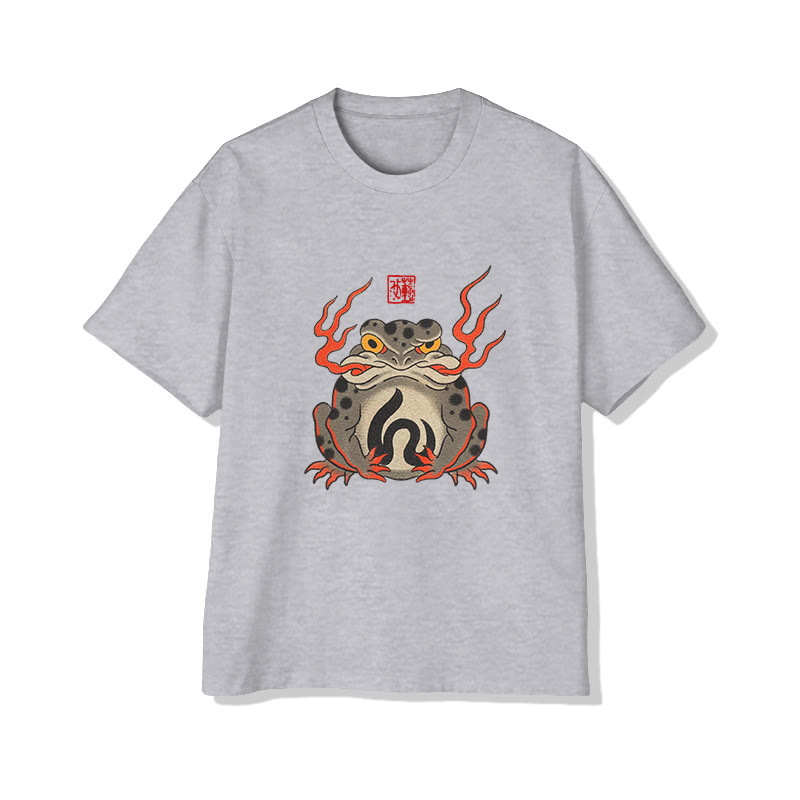Unisex Fire-breathing Frog Japanese Short Sleeve Crew Neck T-shirt - Grey - 2XL - image 4
