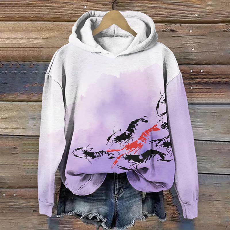 Gradient Hoodie With Ink Style Shrimp Print Long Sleeve Hoodie - Purple - US44-46(8XL) - image 4